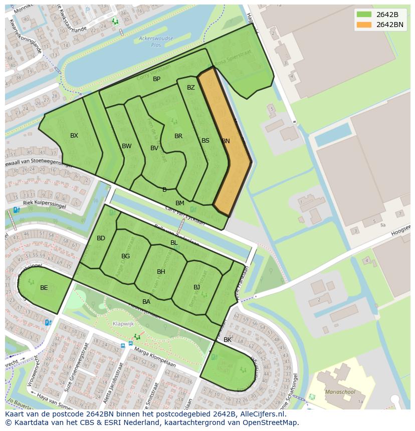 Afbeelding van het postcodegebied 2642 BN op de kaart.