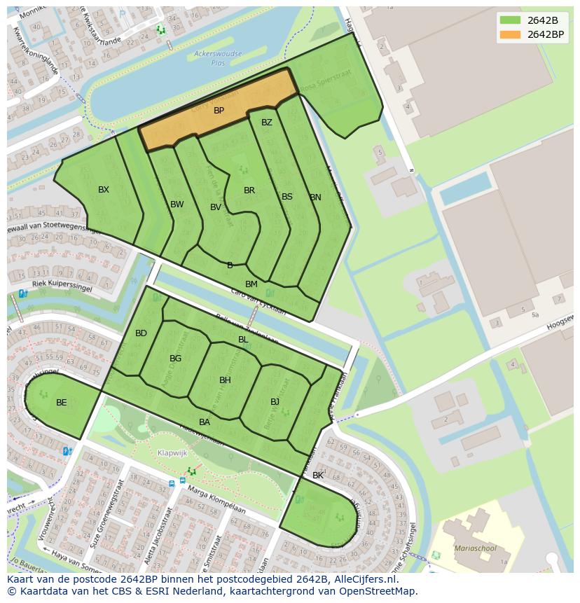 Afbeelding van het postcodegebied 2642 BP op de kaart.