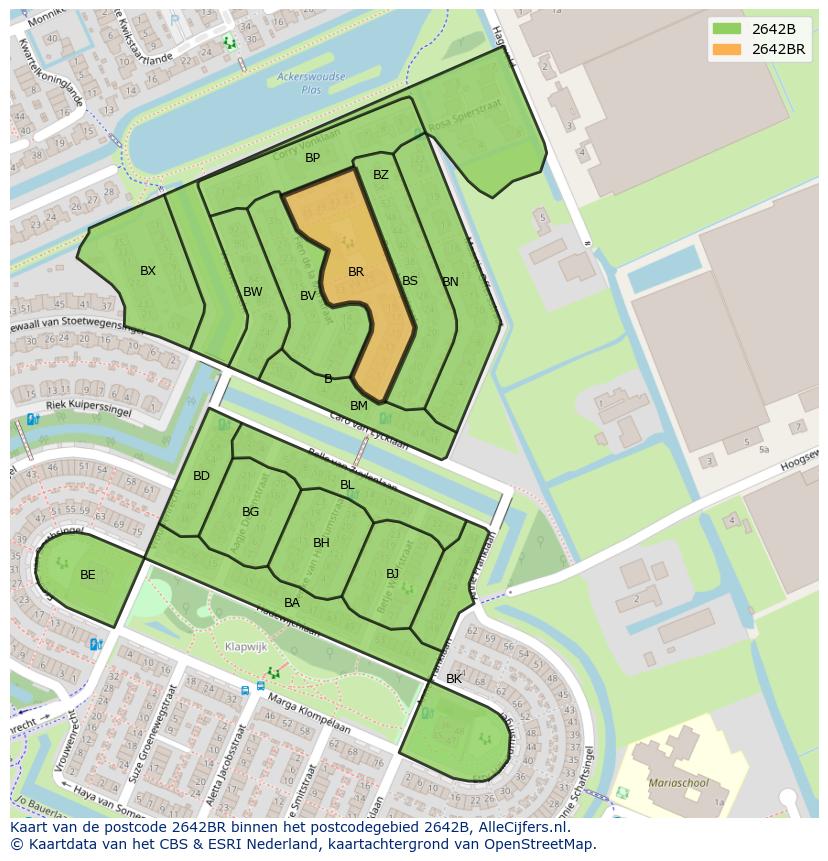 Afbeelding van het postcodegebied 2642 BR op de kaart.