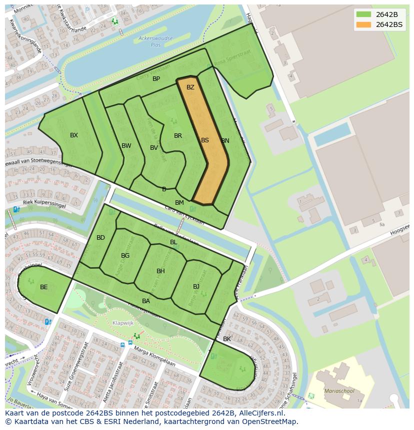 Afbeelding van het postcodegebied 2642 BS op de kaart.