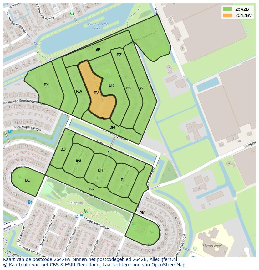 Afbeelding van het postcodegebied 2642 BV op de kaart.