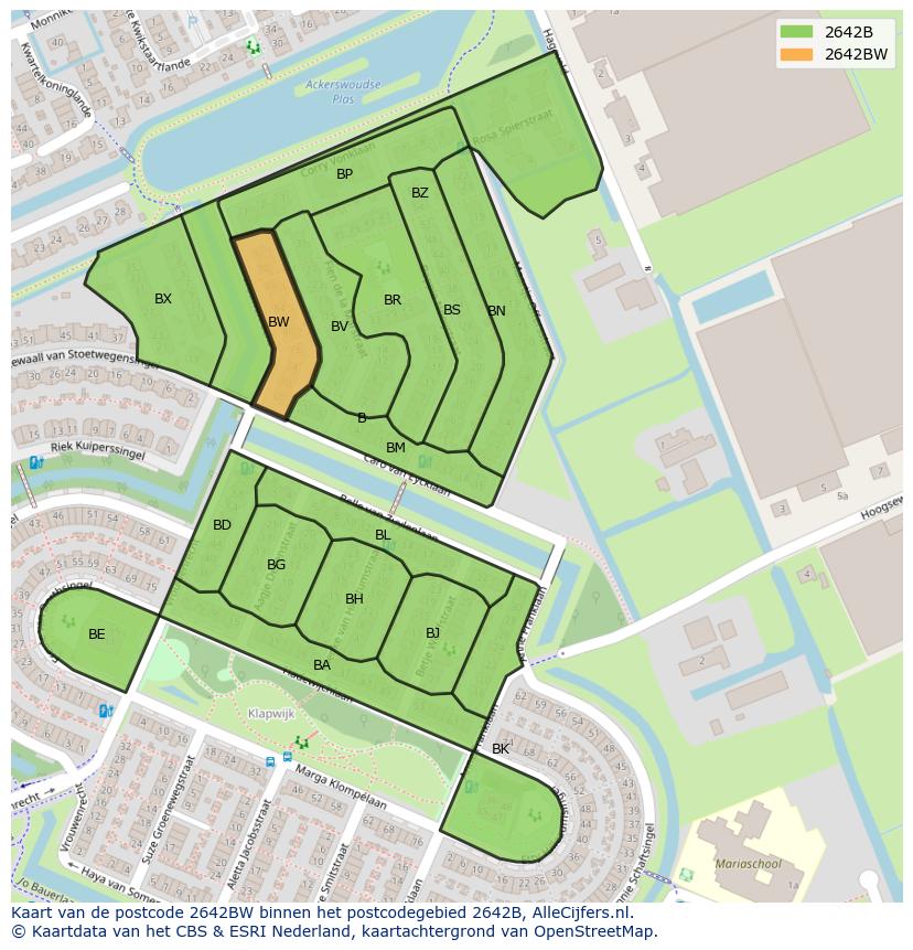 Afbeelding van het postcodegebied 2642 BW op de kaart.