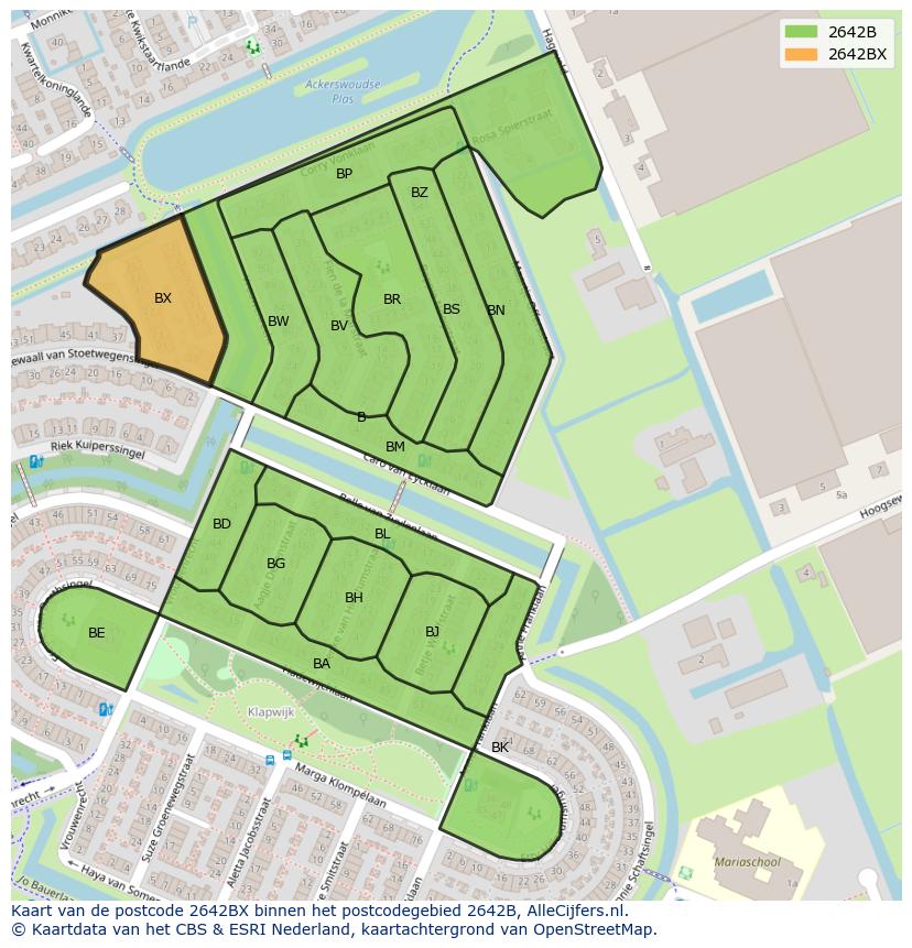 Afbeelding van het postcodegebied 2642 BX op de kaart.
