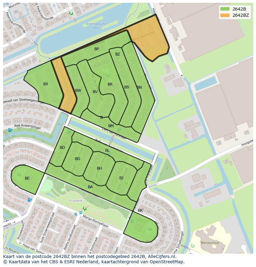 Afbeelding van het postcodegebied 2642 BZ op de kaart.