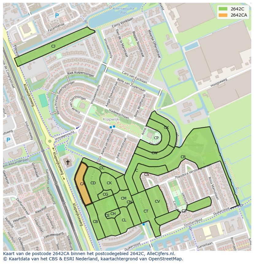 Afbeelding van het postcodegebied 2642 CA op de kaart.