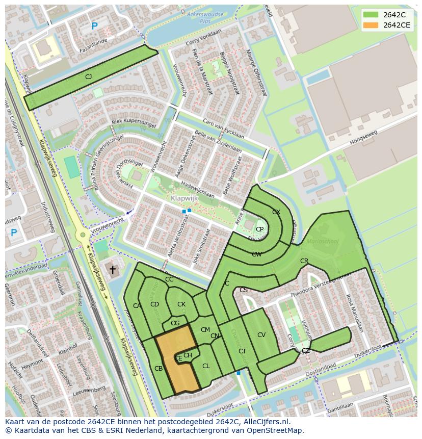 Afbeelding van het postcodegebied 2642 CE op de kaart.