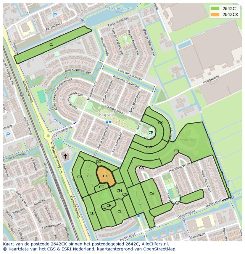 Afbeelding van het postcodegebied 2642 CK op de kaart.