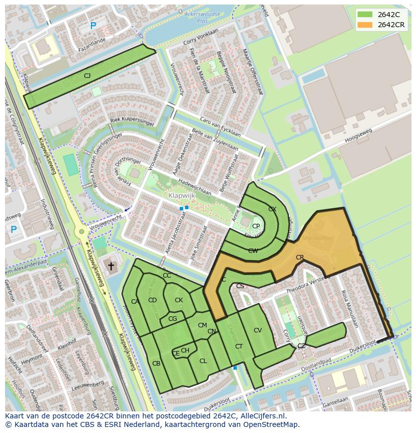 Afbeelding van het postcodegebied 2642 CR op de kaart.