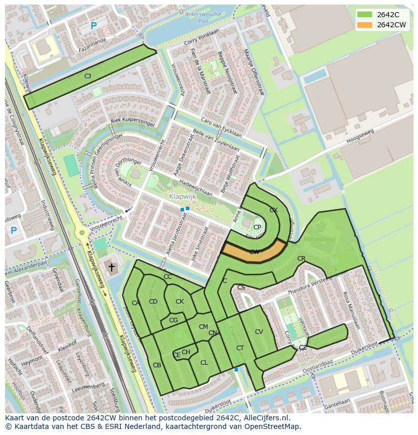 Afbeelding van het postcodegebied 2642 CW op de kaart.