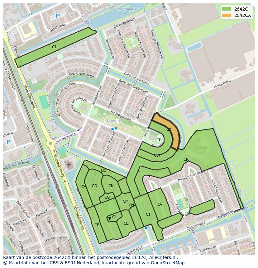 Afbeelding van het postcodegebied 2642 CX op de kaart.