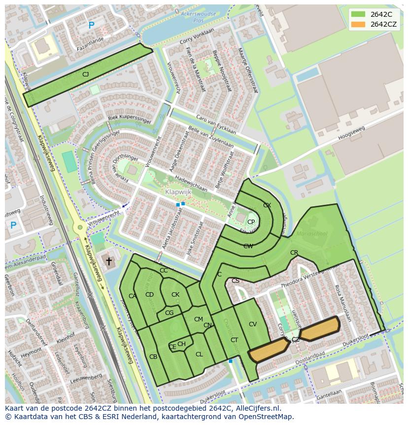 Afbeelding van het postcodegebied 2642 CZ op de kaart.