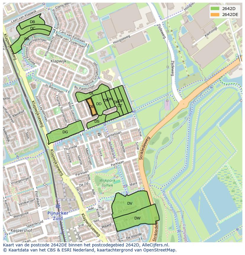 Afbeelding van het postcodegebied 2642 DE op de kaart.