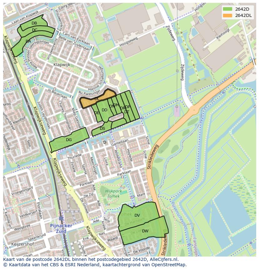 Afbeelding van het postcodegebied 2642 DL op de kaart.