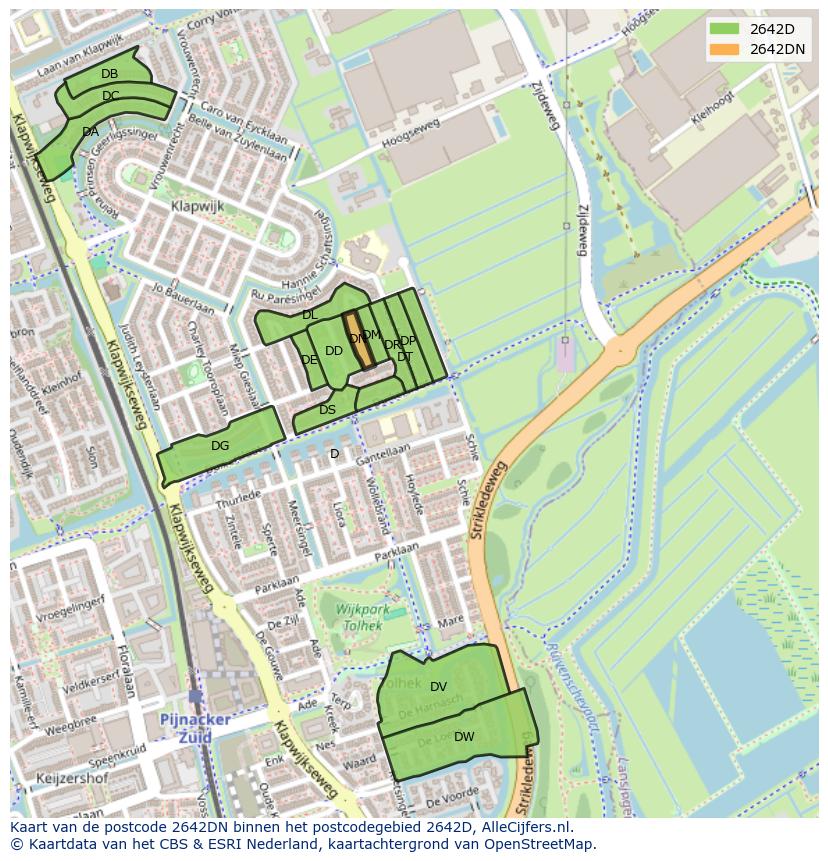 Afbeelding van het postcodegebied 2642 DN op de kaart.