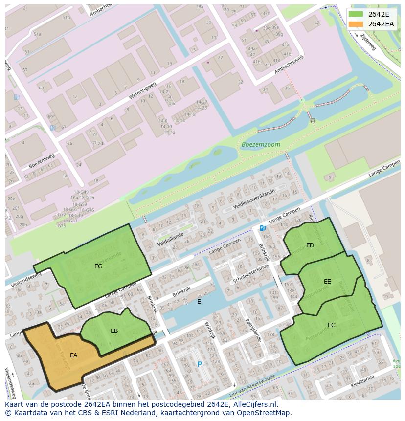 Afbeelding van het postcodegebied 2642 EA op de kaart.