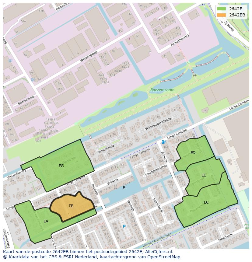 Afbeelding van het postcodegebied 2642 EB op de kaart.