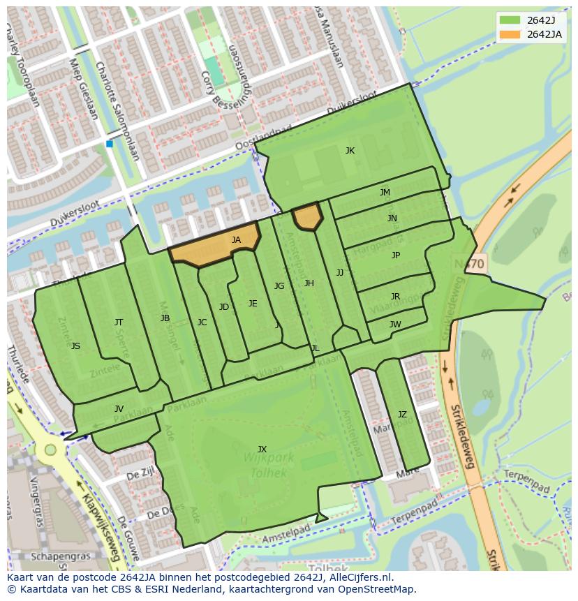 Afbeelding van het postcodegebied 2642 JA op de kaart.