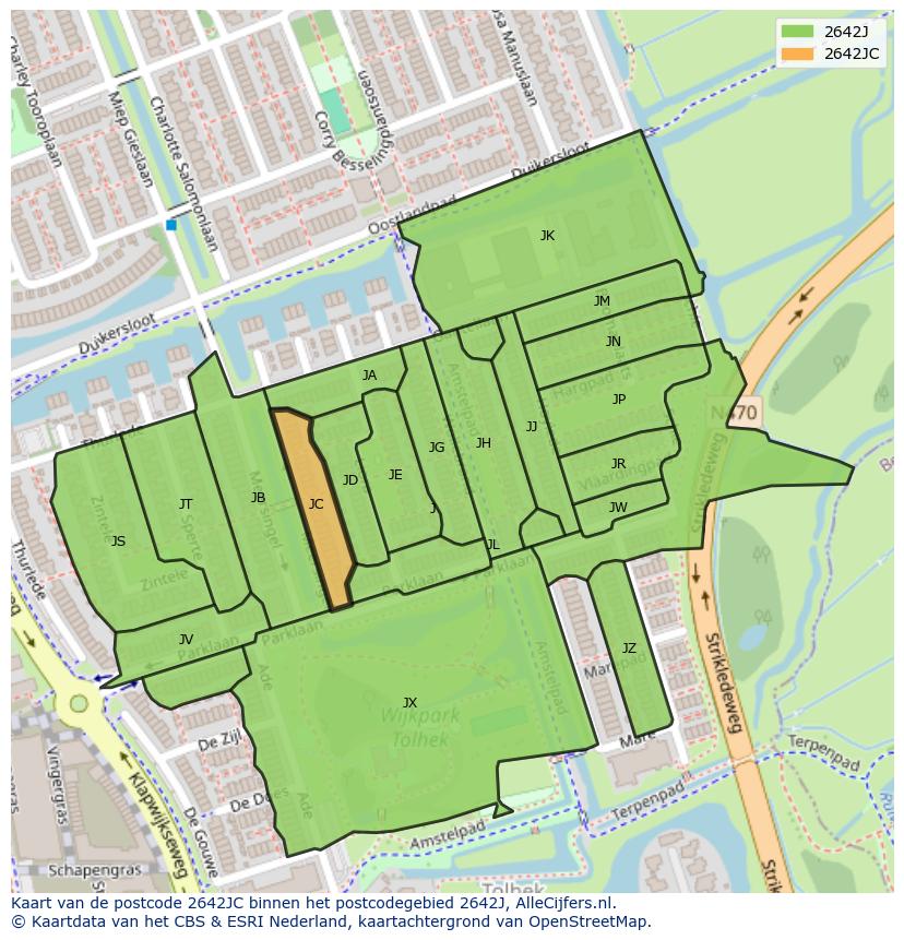 Afbeelding van het postcodegebied 2642 JC op de kaart.