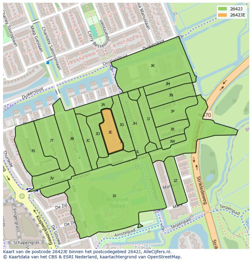Afbeelding van het postcodegebied 2642 JE op de kaart.