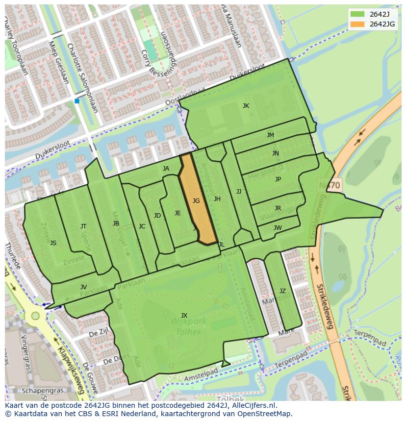 Afbeelding van het postcodegebied 2642 JG op de kaart.