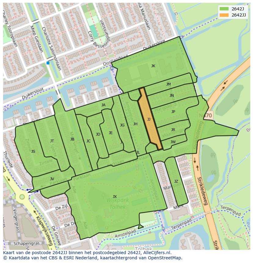 Afbeelding van het postcodegebied 2642 JJ op de kaart.