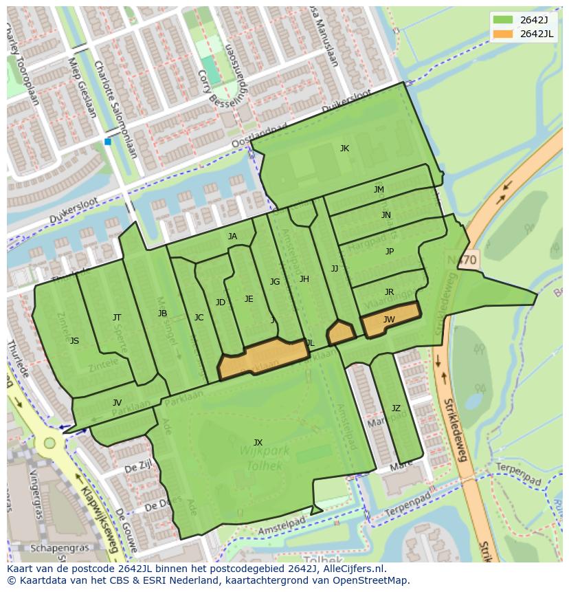 Afbeelding van het postcodegebied 2642 JL op de kaart.