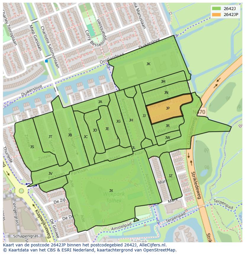 Afbeelding van het postcodegebied 2642 JP op de kaart.