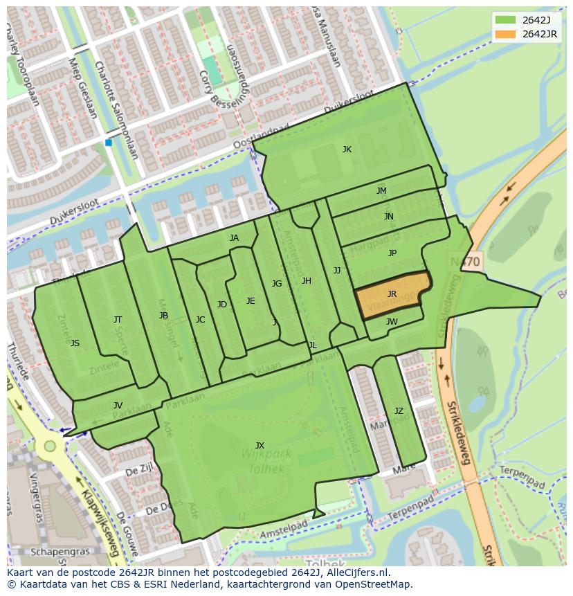 Afbeelding van het postcodegebied 2642 JR op de kaart.