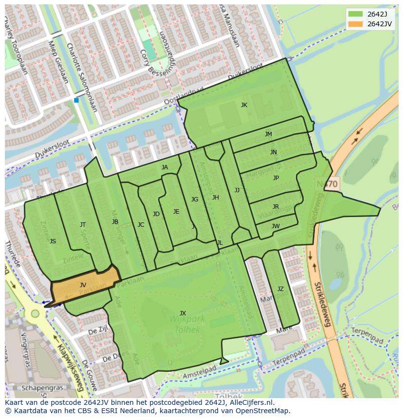 Afbeelding van het postcodegebied 2642 JV op de kaart.