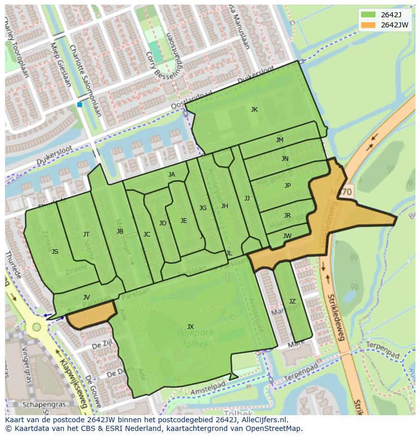 Afbeelding van het postcodegebied 2642 JW op de kaart.