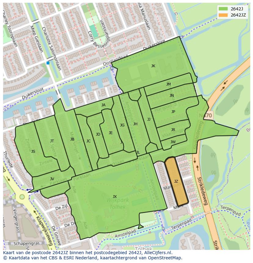Afbeelding van het postcodegebied 2642 JZ op de kaart.