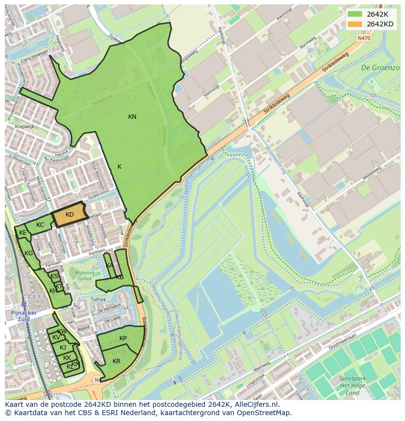 Afbeelding van het postcodegebied 2642 KD op de kaart.