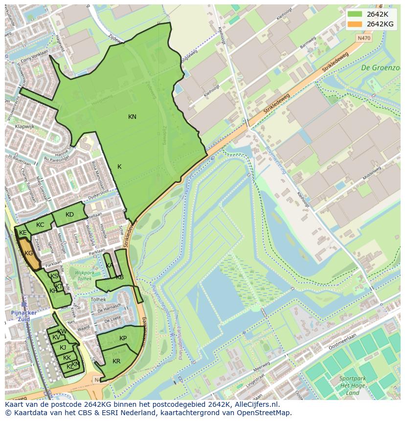 Afbeelding van het postcodegebied 2642 KG op de kaart.