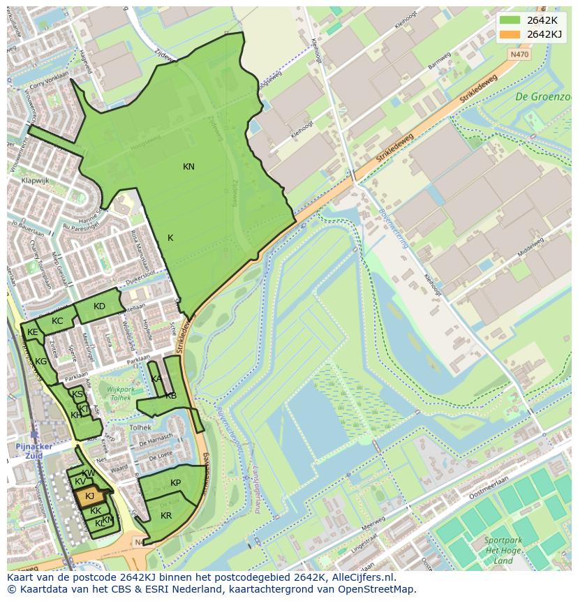 Afbeelding van het postcodegebied 2642 KJ op de kaart.