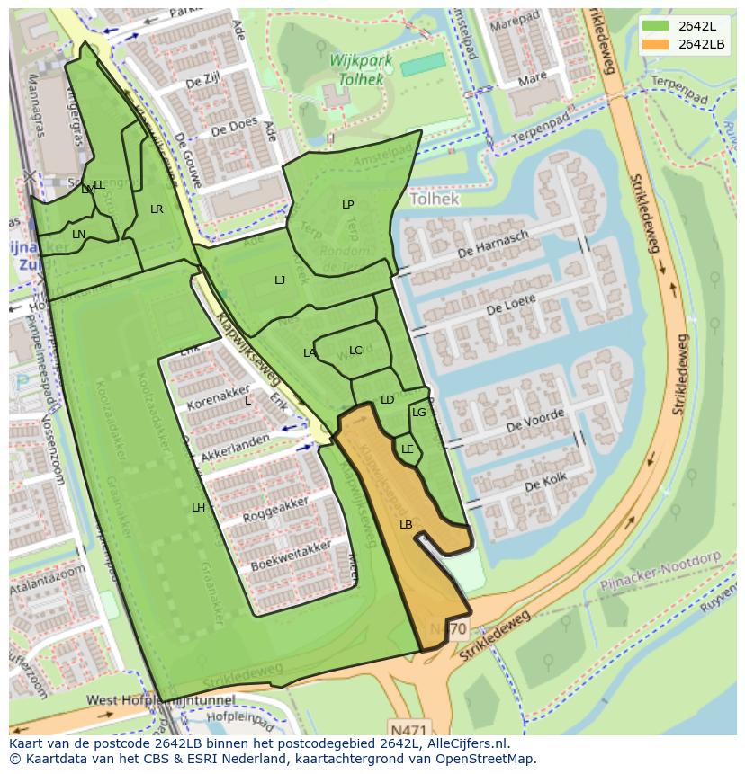 Afbeelding van het postcodegebied 2642 LB op de kaart.