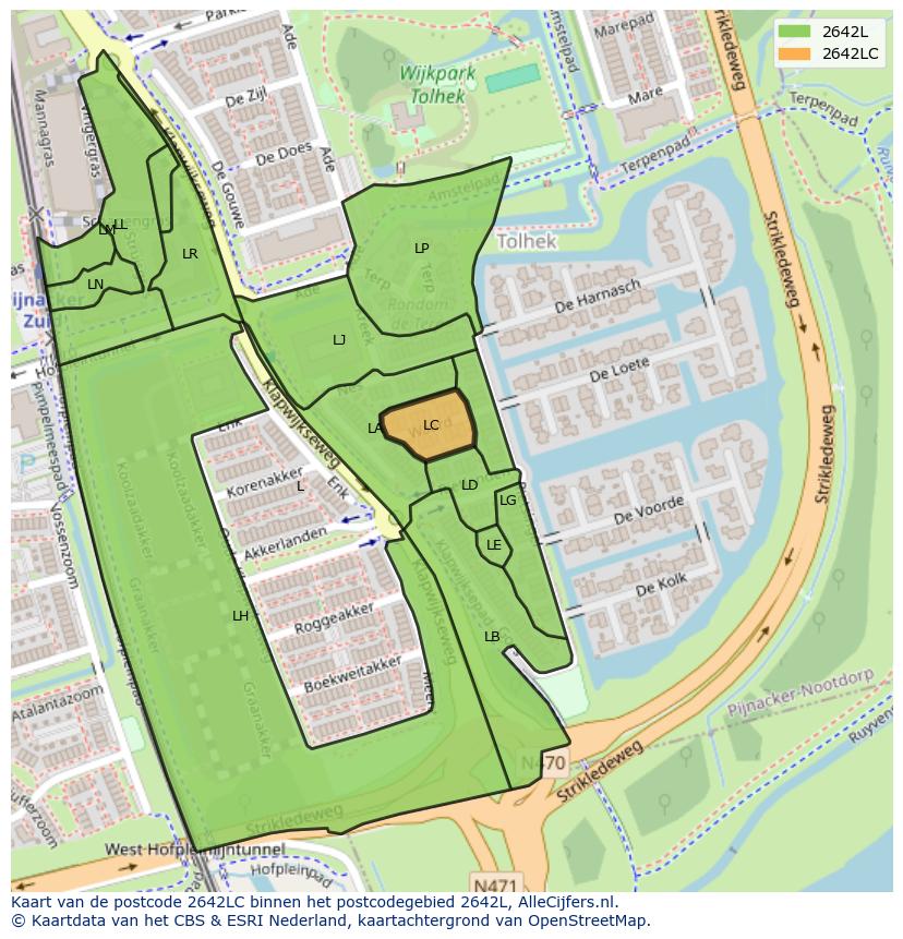 Afbeelding van het postcodegebied 2642 LC op de kaart.