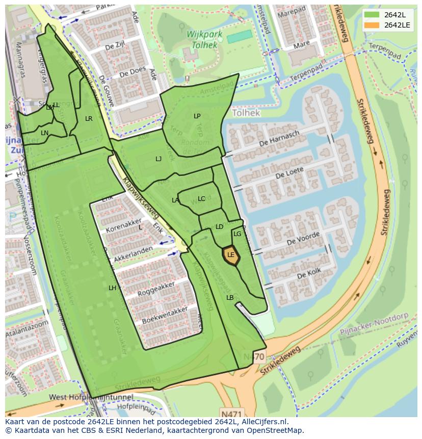 Afbeelding van het postcodegebied 2642 LE op de kaart.