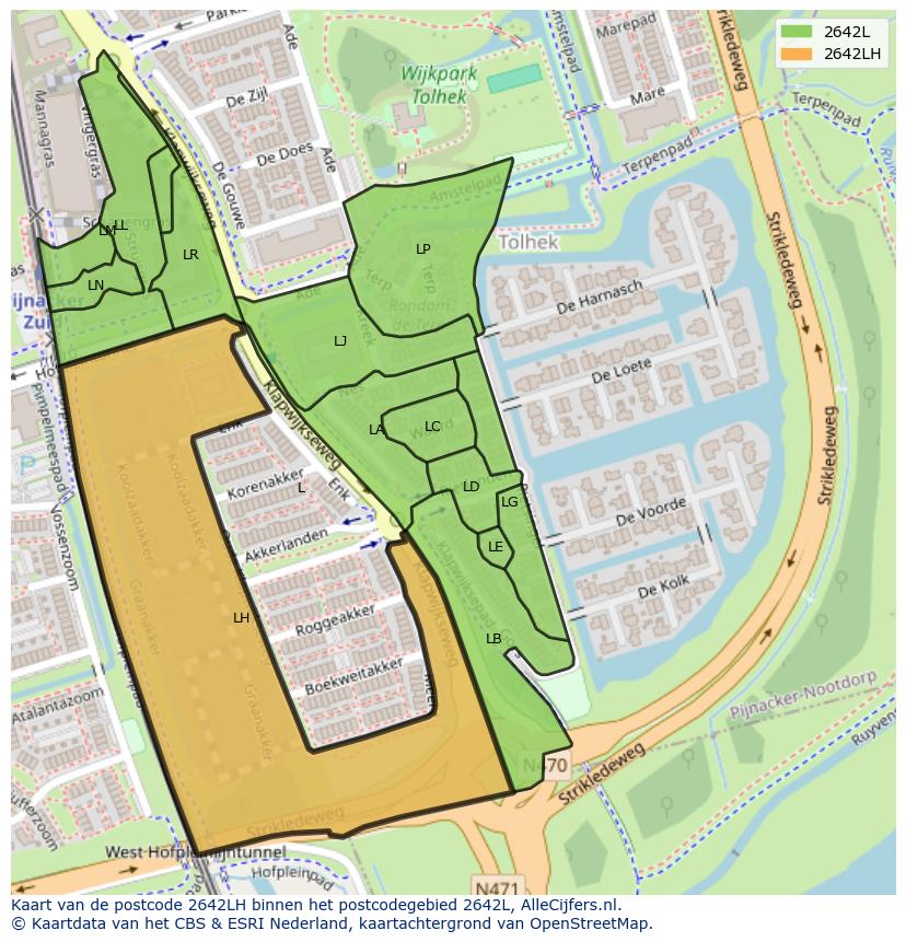 Afbeelding van het postcodegebied 2642 LH op de kaart.