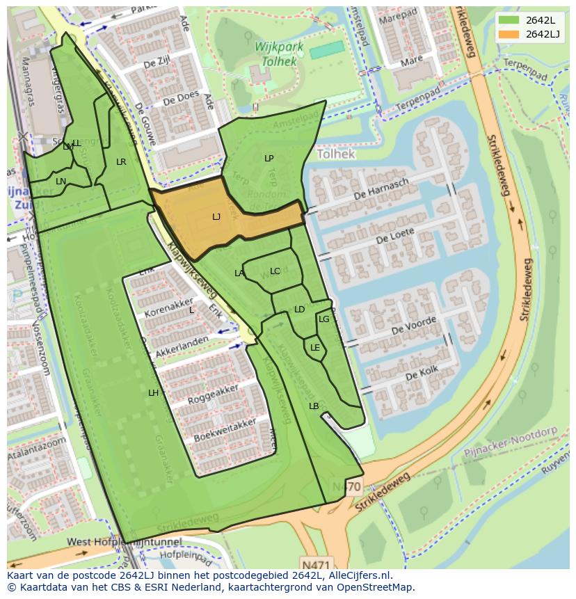 Afbeelding van het postcodegebied 2642 LJ op de kaart.