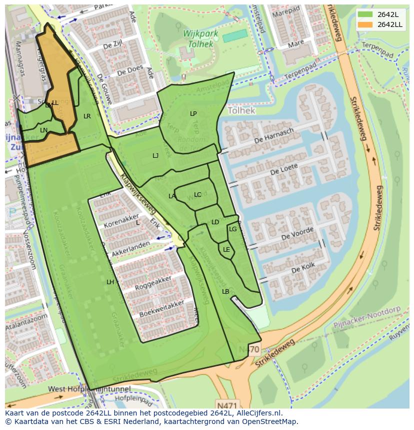 Afbeelding van het postcodegebied 2642 LL op de kaart.