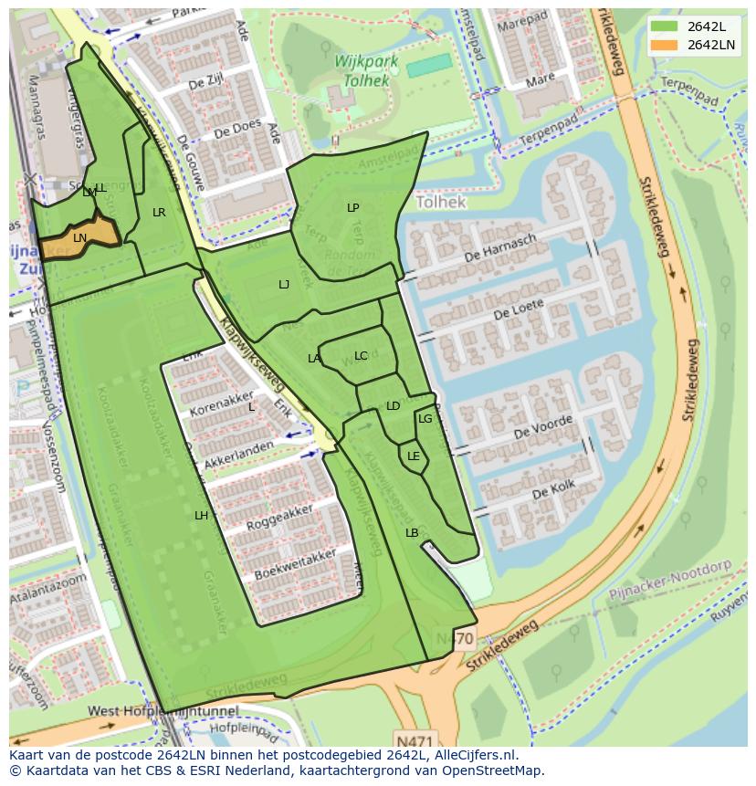 Afbeelding van het postcodegebied 2642 LN op de kaart.