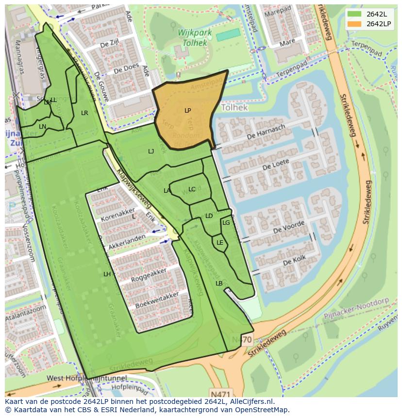 Afbeelding van het postcodegebied 2642 LP op de kaart.