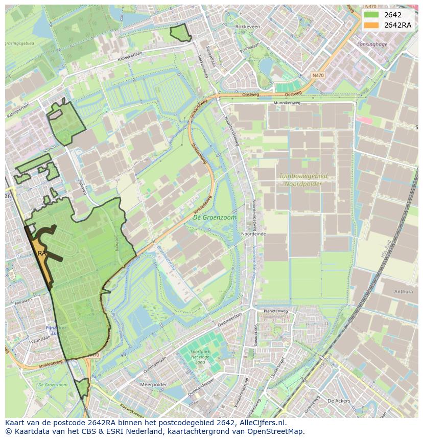Afbeelding van het postcodegebied 2642 RA op de kaart.