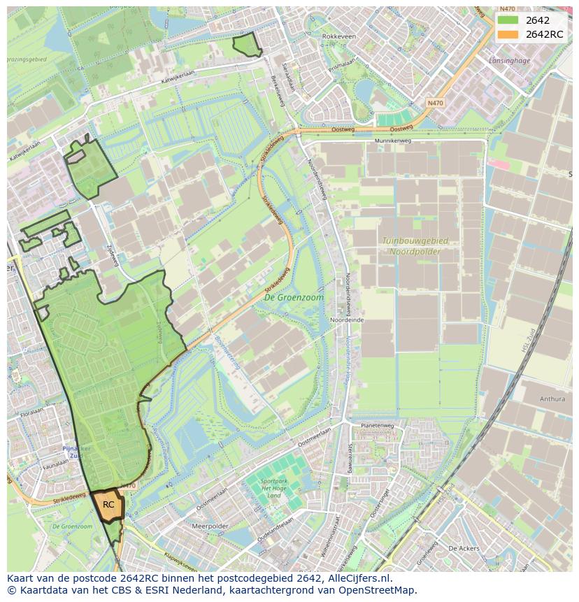 Afbeelding van het postcodegebied 2642 RC op de kaart.