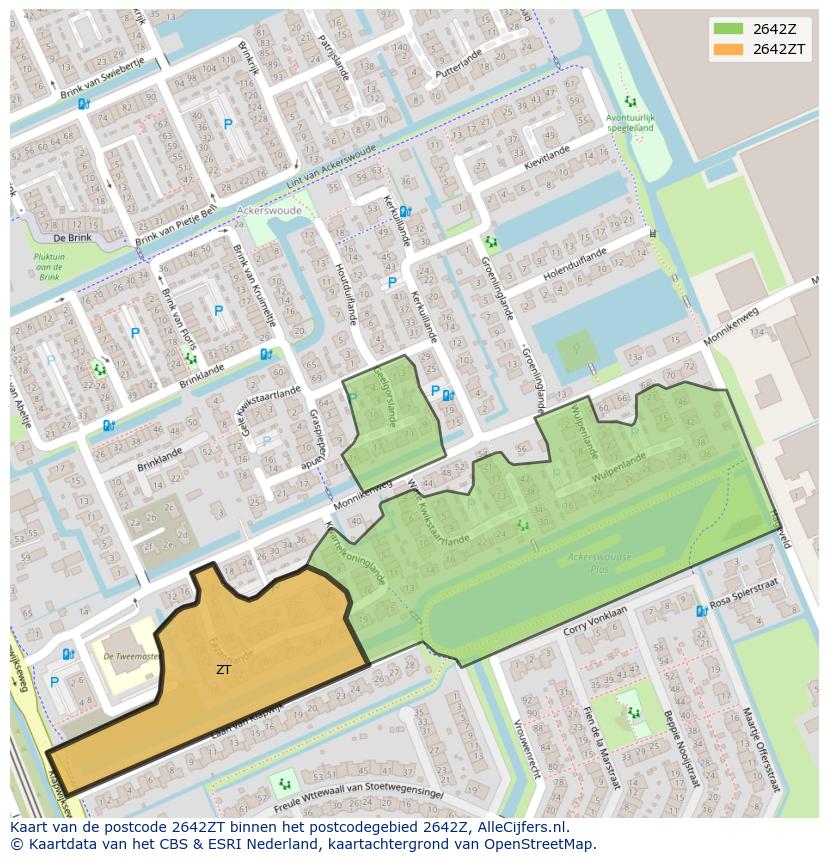 Afbeelding van het postcodegebied 2642 ZT op de kaart.