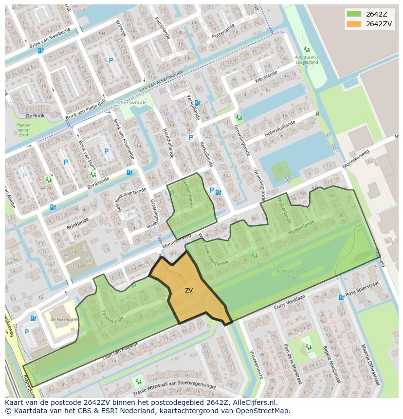 Afbeelding van het postcodegebied 2642 ZV op de kaart.