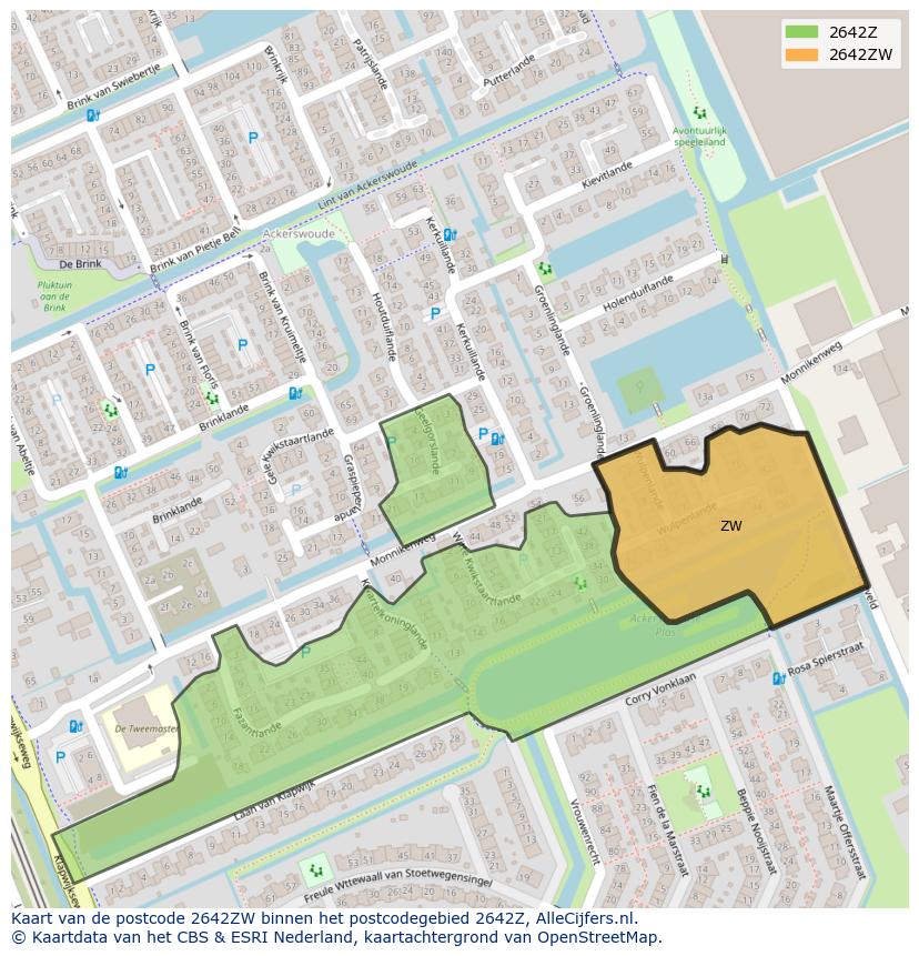 Afbeelding van het postcodegebied 2642 ZW op de kaart.