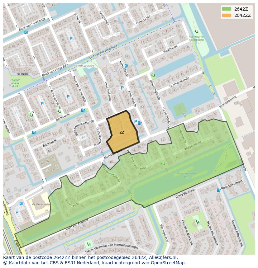 Afbeelding van het postcodegebied 2642 ZZ op de kaart.