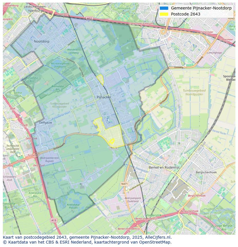 Afbeelding van het postcodegebied 2643 op de kaart.