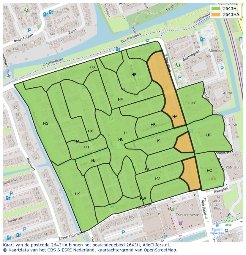 Afbeelding van het postcodegebied 2643 HA op de kaart.